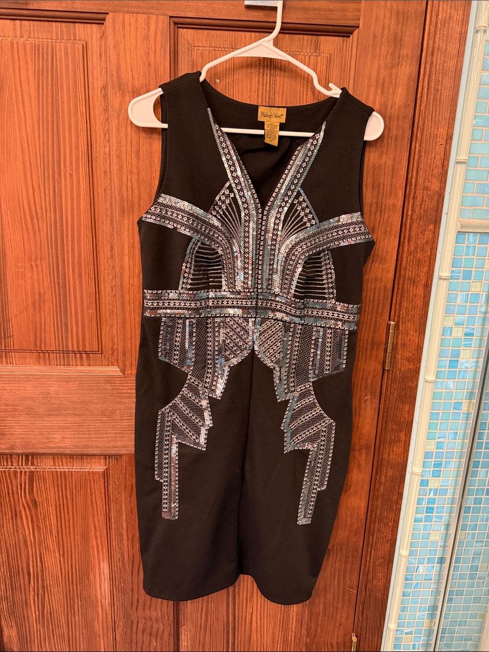 Midnight Velvet  Black  Dress with Silver Sequin Design